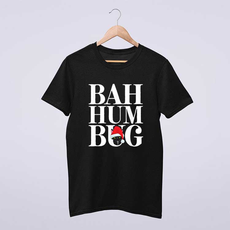 Bah Humbug Black Cat Santa Hat Christmas T Shirt