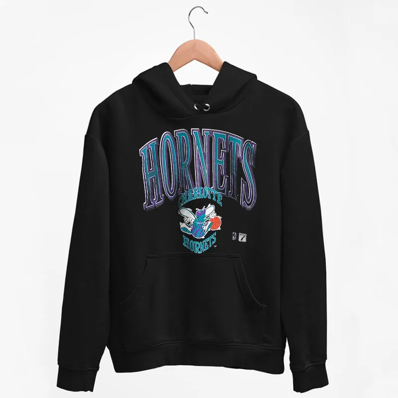 Black Hoodie 80s Vintage Charlotte Hornets Sweatshirt