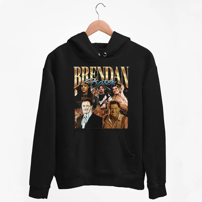 Black Hoodie Vintage Bootleg 90s Brendan Fraser Shirt