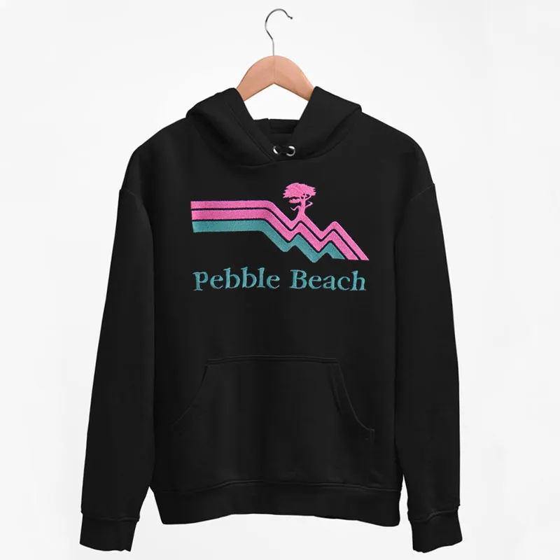 Black Hoodie Vintage Inspired Printed Pebble Beach Sweatshirt