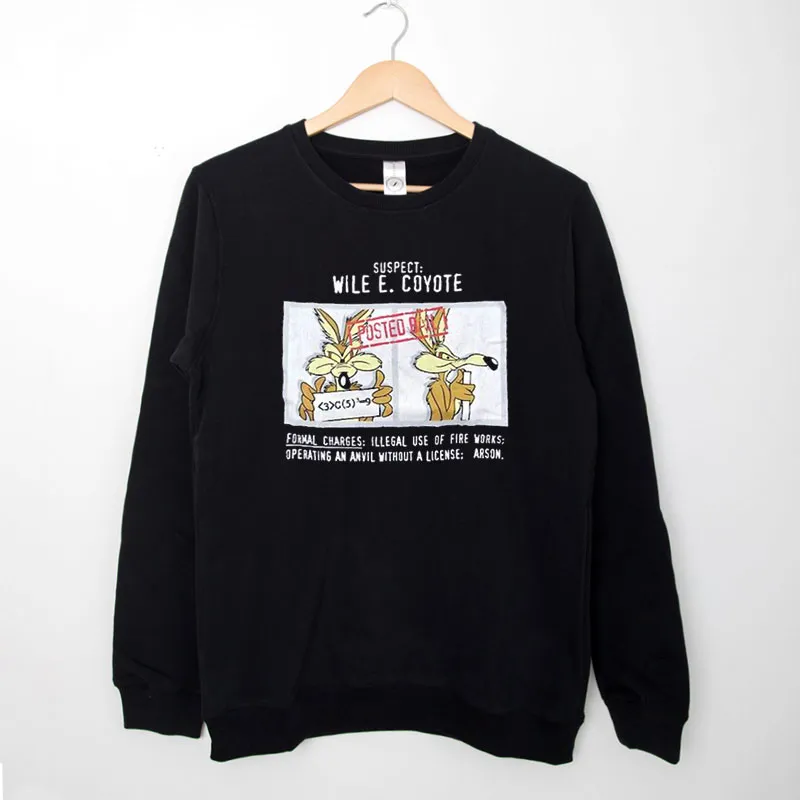 Black Sweatshirt Vintage 90s Looney Tunes Mugshot Jail Wile E Coyote Shirt