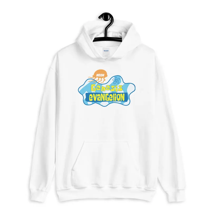 White Hoodie Funny Neon Genesis Evangelion Spongebob Shirt