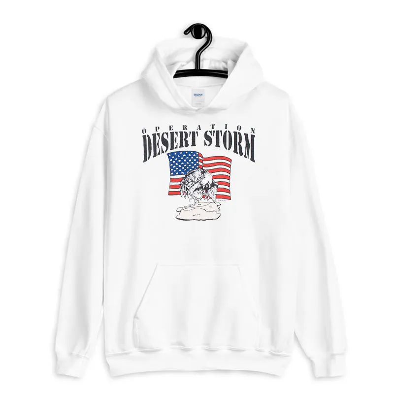 White Hoodie Vintage 90s Operation Desert Storm Sweatshirt