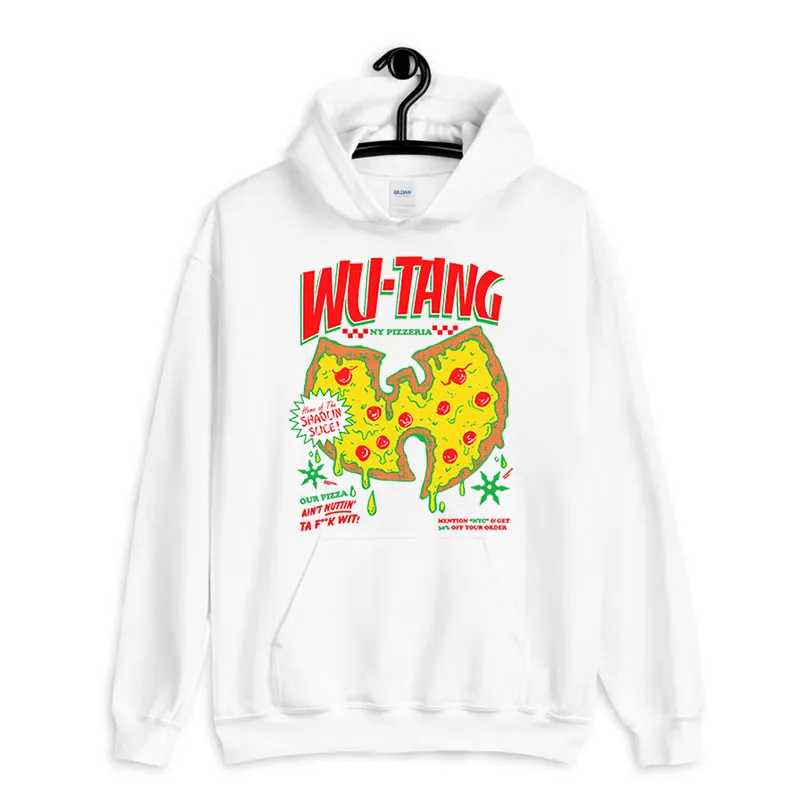 White Hoodie Vintage House The Shaolin Slice Wu Tang Pizza Shirt