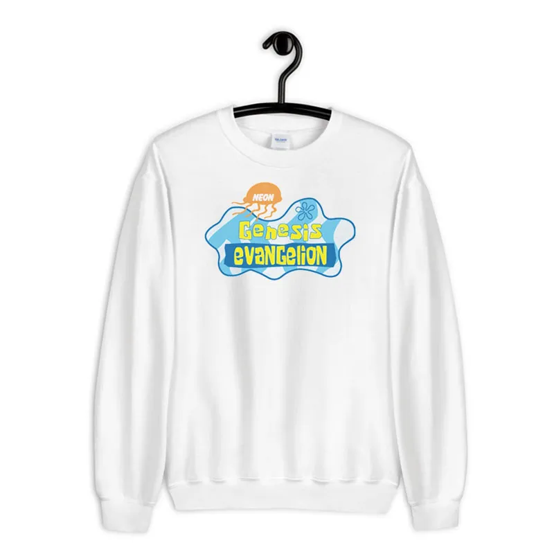 White Sweatshirt Funny Neon Genesis Evangelion Spongebob Shirt