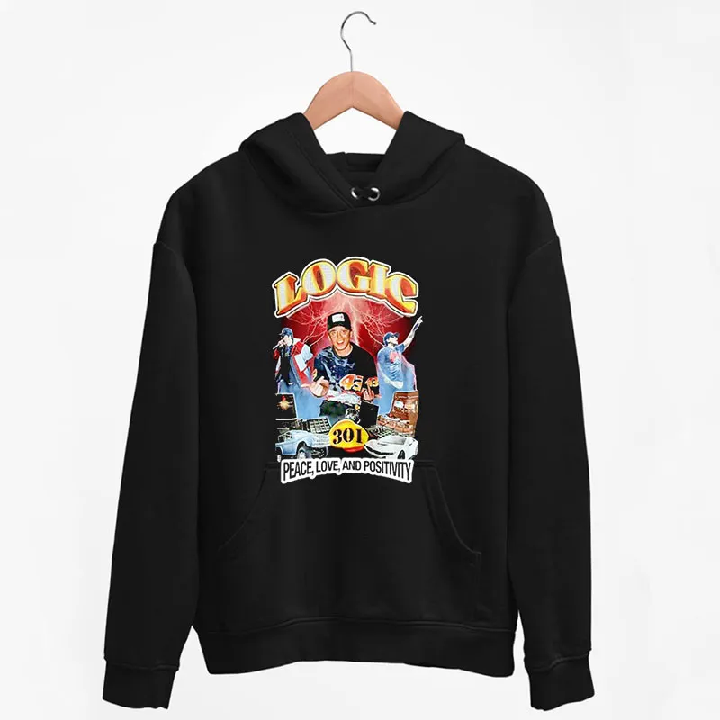 Black Hoodie Logic Merchandise Peace Love And Positivity Shirt