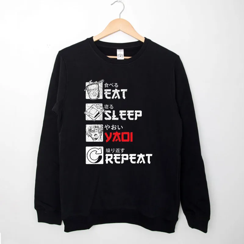 Black Sweatshirt Anime Boy’s Love Eat Sleep Yaoi Ahegao Shirt