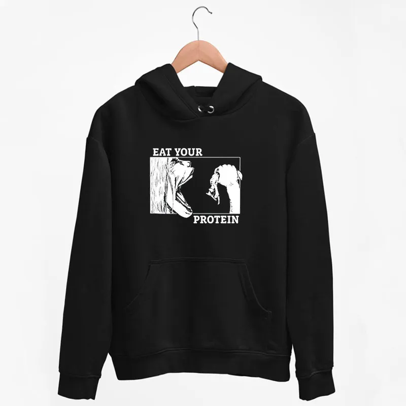 Black Hoodie Attack On Titan Anime Gym Eat Your Protein Aot Shirt