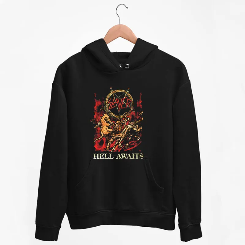 Black Hoodie Retro Metal Slayer Hell Awaits Shirt
