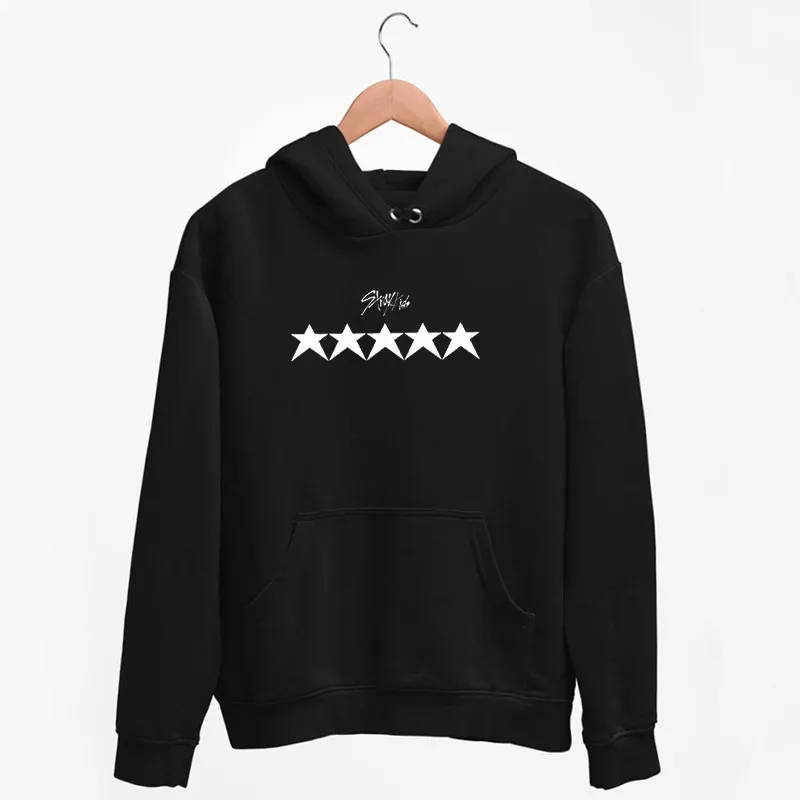 Black Hoodie Retro Stray Kids 5 Star T Shirt Two Side Print