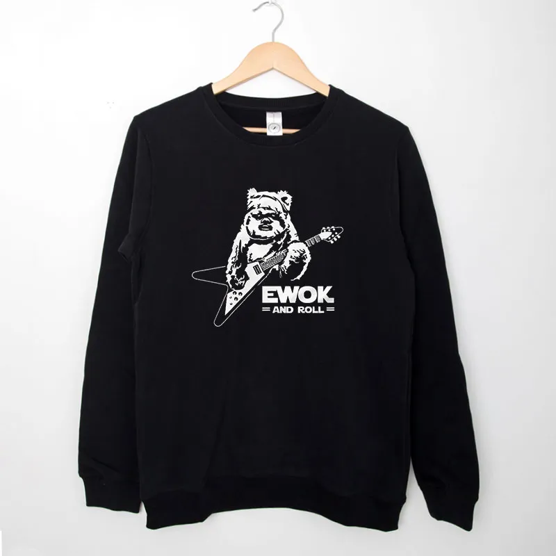 Black Sweatshirt Funny Star Rock Metal Ewok And Roll Guitar T Shirt