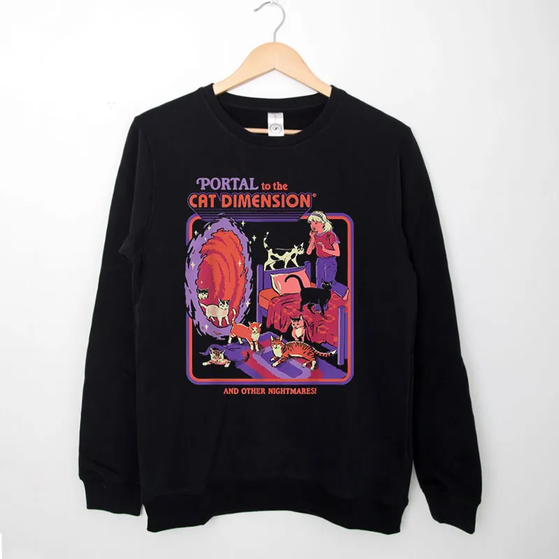 Black Sweatshirt Funny Halloween Portal To The Cat Dimension T Shirt
