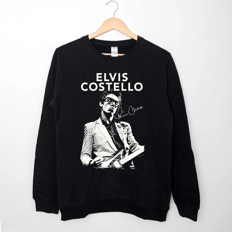 Black Sweatshirt Vintage With Guitar Elvis Costello T Shirt
