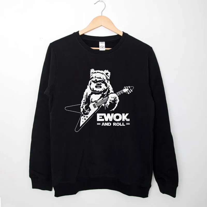 Black Sweatshirt Ewok And Roll Guitar Star Rock Metal T Shirt