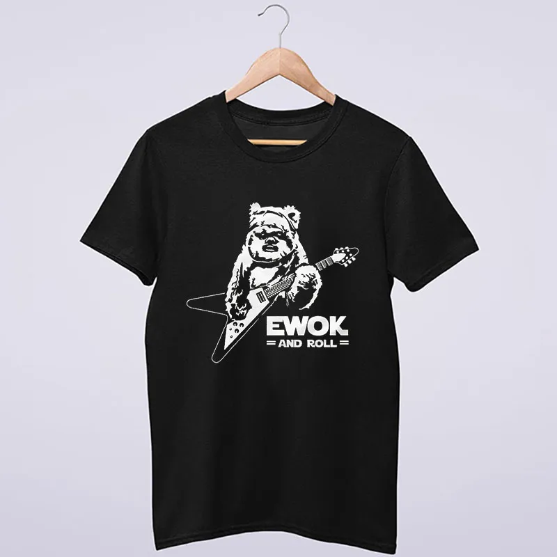 Black T Shirt Ewok And Roll Guitar Star Rock Metal T Shirt
