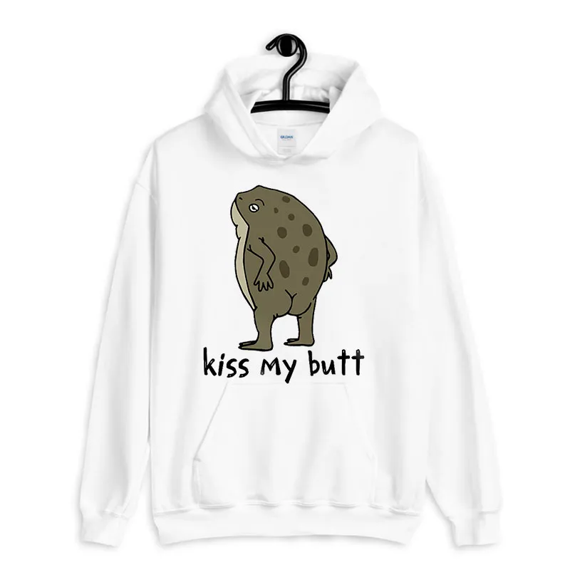 White Hoodie Funny Kiss My Butt Green Frog T Shirt