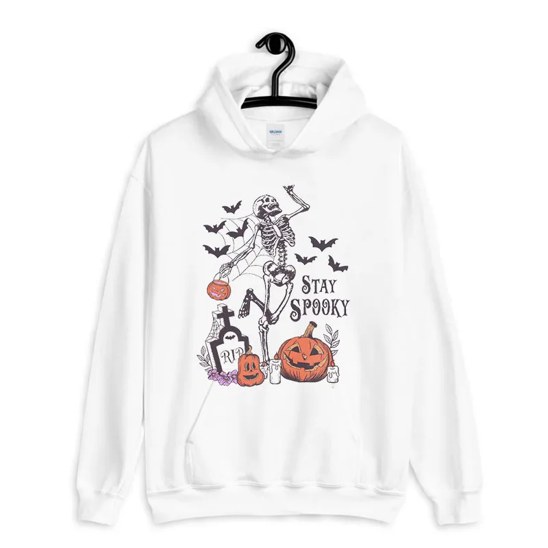 White Hoodie Skeleton Halloween Witch Stay Spooky T Shirt
