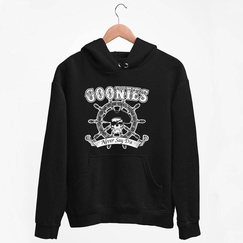 Black Hoodie 90s Vintage Goonies Never Say Die T Shirt