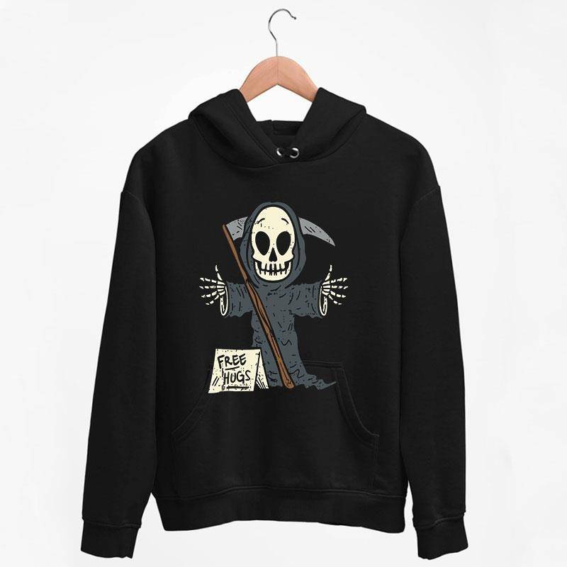 Black Hoodie Funny Free Hugs Reaper Skull Rock T Shirt