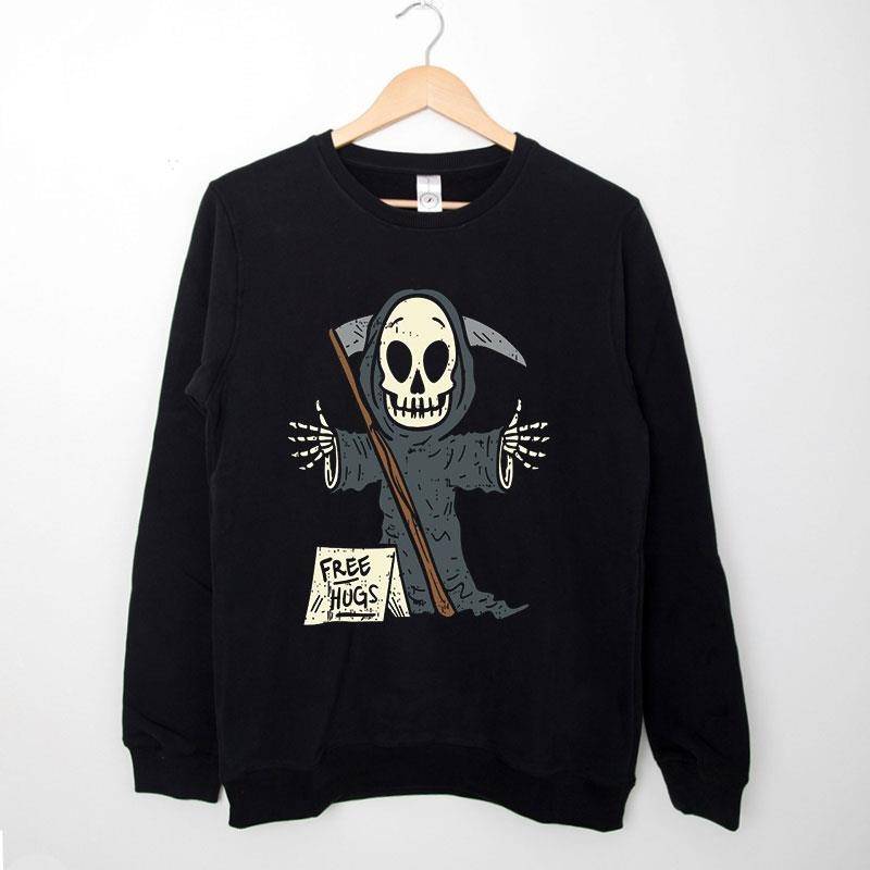 Black Sweatshirt Funny Free Hugs Reaper Skull Rock T Shirt