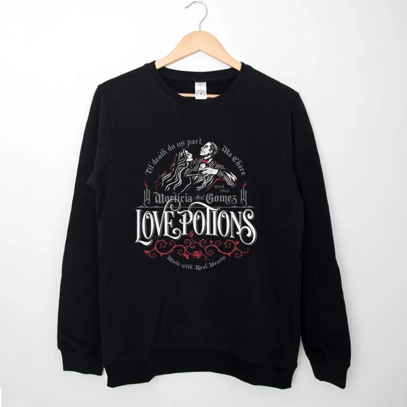 Black Sweatshirt Morticia And Gomez Love Potions Shirt