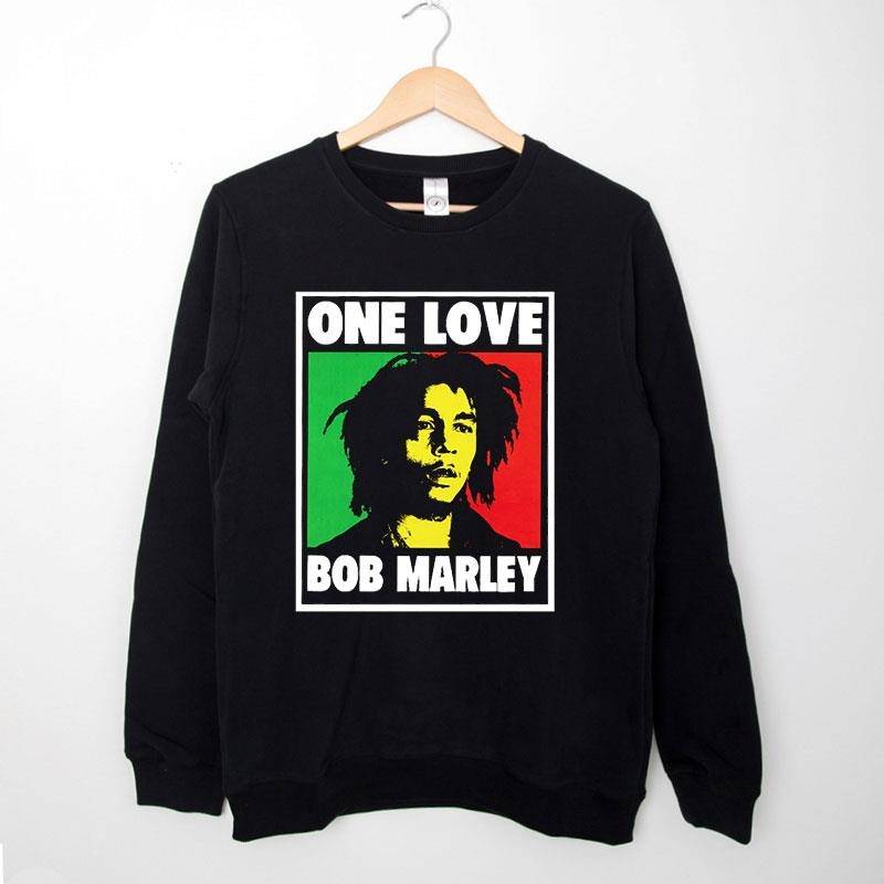 Black Sweatshirt Retro Bob Marley Smoking Rasta One Love T Shirt