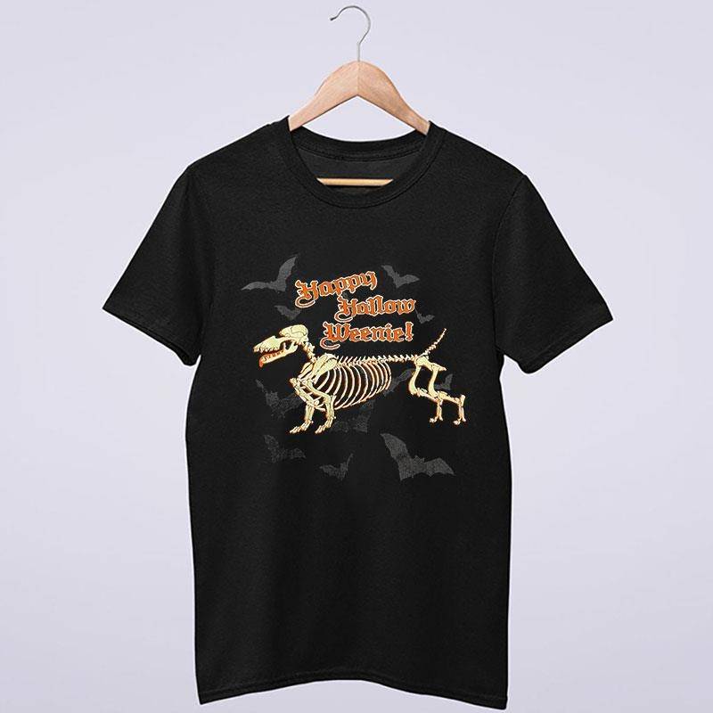 Halloween Happy Hallow Weenie Dog Skull Bones Shirt